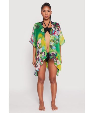 Abstract Floral Print Cover Up Kimono