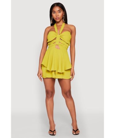 Airy Ruffled Cut Out Halter Romper