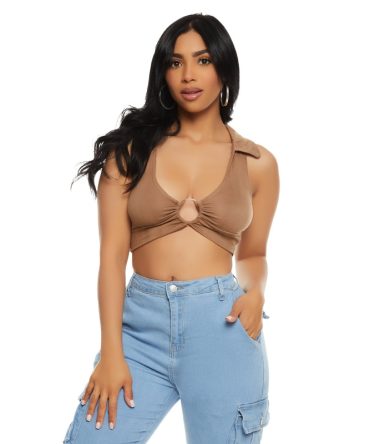 Almost Famous Collared Cropped Halter Top