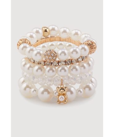 Assorted Faux Pearl Beaded Stretch Charm Bracelets Set of 5