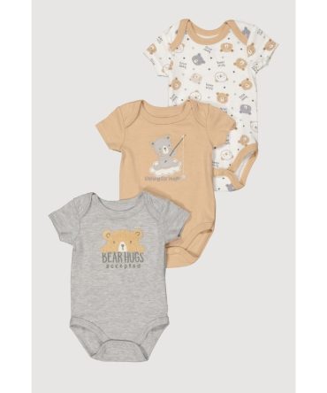 Baby Boys 0-9M Bear Hugs Chenille Patch Bodysuits 3 Pack
