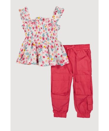 Baby Girls 12-24M Floral Smocked Sleeveless Top and Joggers