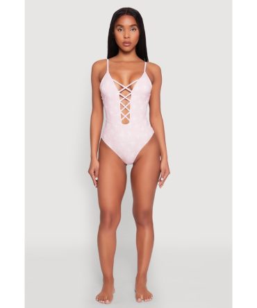 Butterfly Print Caged Front One Piece Swimsuit