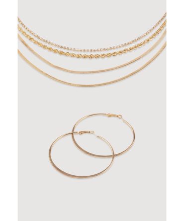 Cubic Zirconia Twisted Layered Necklace with Flat Hoop Earrings
