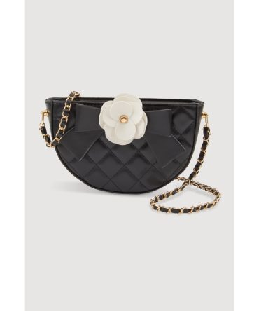Flower Bow Detail Quilted Crossbody Bag