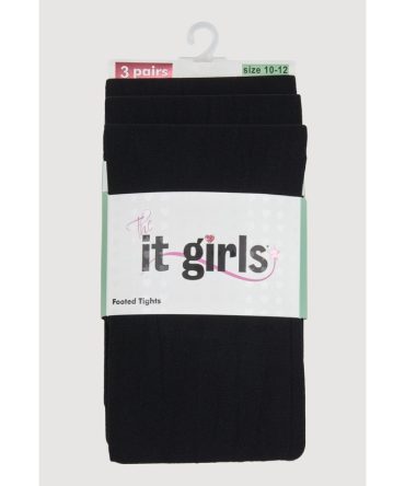 Girls Opaque Footed Tights 3 Pack Size 10-12