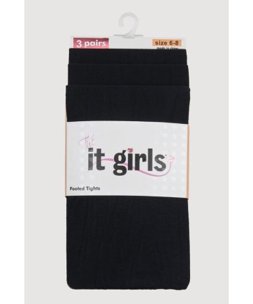 Girls Opaque Footed Tights 3 Pack Size 6-8