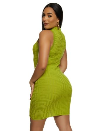 Greek Key Textured Knit Mini Dress