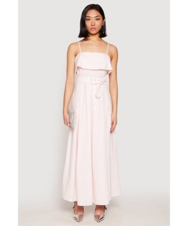 Haute Monde Ruffle Overlay Belted Maxi Dress