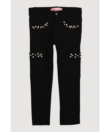 Little Girls Hyperstretch Faux Pearl Pocket Pants