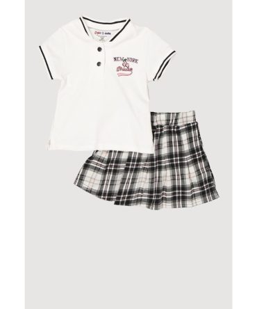 Little Girls New York Dreamer Graphic Henley Top and Plaid Skort