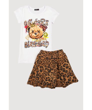 Little Girls Out Here Graphic Tee and Leopard Print Skirt