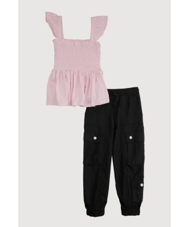 Little Girls Smocked Sleeveless Top and Cargo Joggers