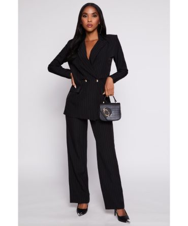 Striped Belted Front Dress Pants