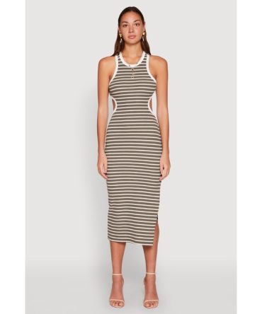 Striped Cut Out Midi Tank Dress