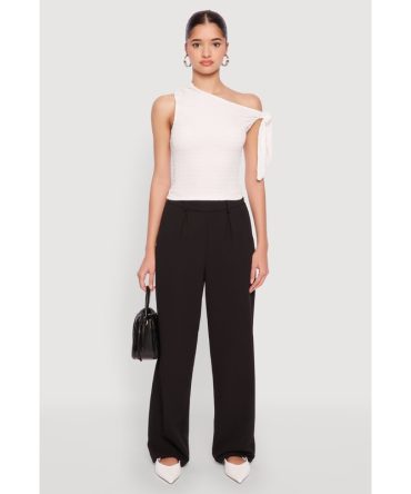 Textured Knit Tie Strap One Shoulder Top