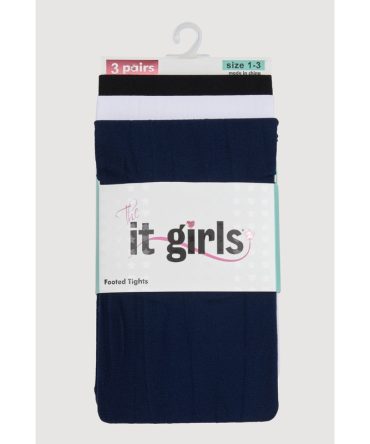 Toddler Girls Footed Tights 3 Pack Size 1-3