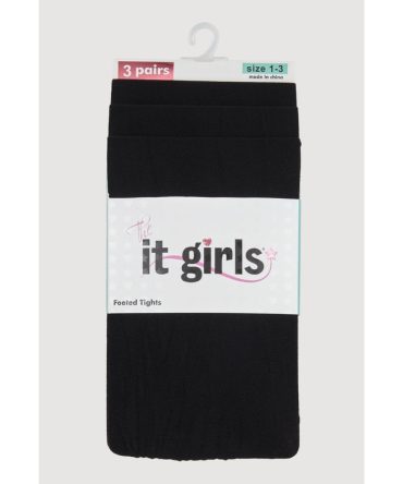 Toddler Girls Opaque Footed Tights 3 Pack Size 1-3