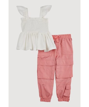 Toddler Girls Smocked Peplum Top and Cargo Joggers