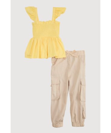 Toddler Girls Smocked Sleeveless Top and Cargo Joggers