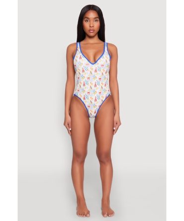 Tropical Crab Papaya Print One Piece Swimsuit
