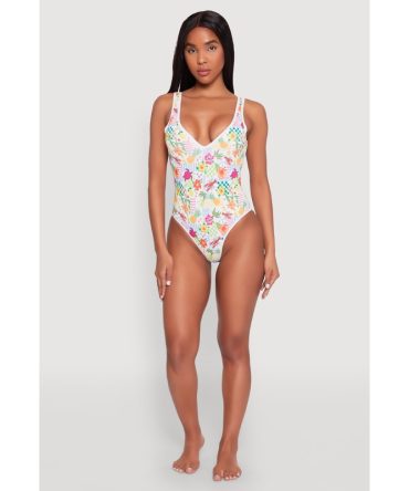 Tropical Floral Print One Piece Swimsuit