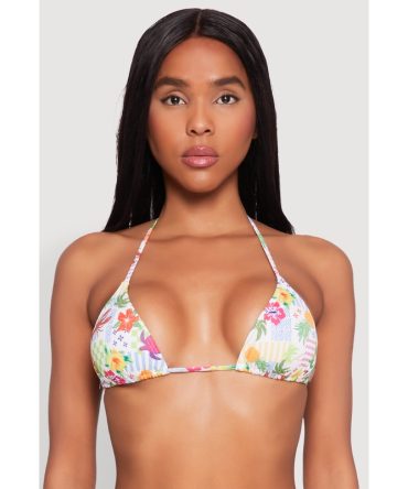 Tropical Floral Print Swim Bikini Top