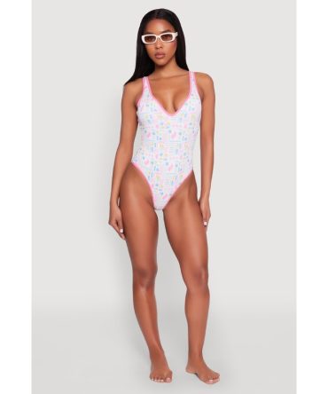 Tropical Geometric Patterned One Piece Swimsuit