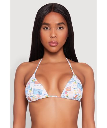 Tropical Postage Print Triangle Bikini Top