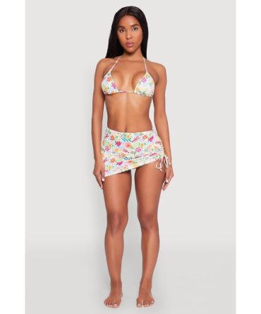 Tropical Print Ruched Cover Up Skirt
