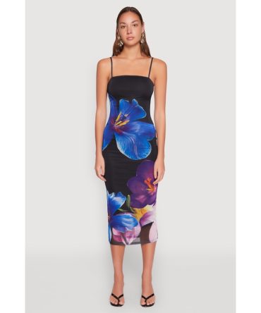 Almost Famous Floral Print Mesh Dress