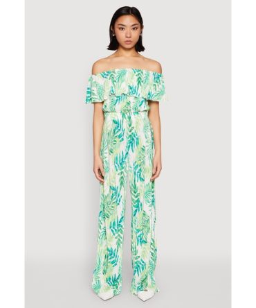 Almost Famous Plisse Leaf Print Pants