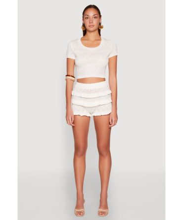 Almost Famous Pointelle Knit Ruffle Shorts