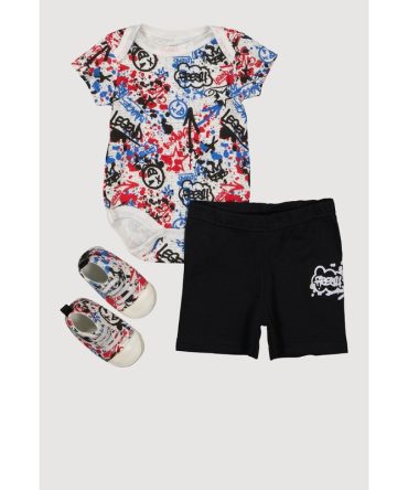 Baby Boys 0-9M Fresh Graffiti Print Bodysuit and Shorts with Shoes