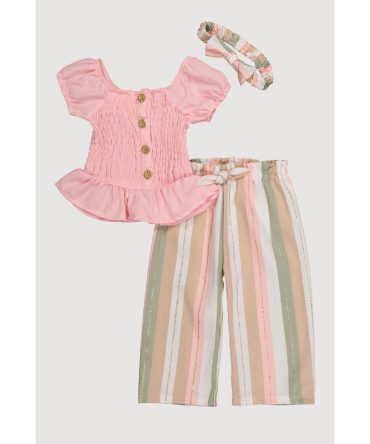 Baby Girls 12-24M Smocked Button Front Top and Striped Pants Set