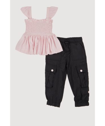 Baby Girls 12-24M Smocked Sleeveless Top and Cargo Joggers
