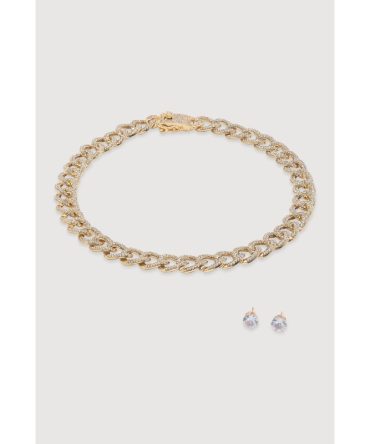 Box Clasp Chain Link Necklace and Stud Earrings