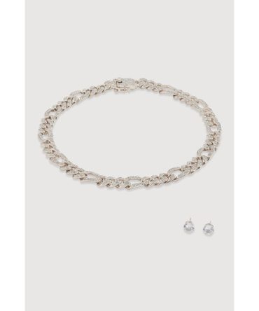 Box Clasp Chain Link Necklace with Stud Earrings