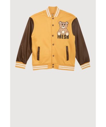 Boys Fresh Graphic Faux Leather Sleeve Varsity Jacket