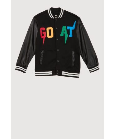 Boys Goat Graphic Faux Leather Sleeve Varsity Jacket