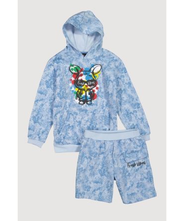 Boys Marble Print Fresh Vibes Hoodie and Sweatshorts