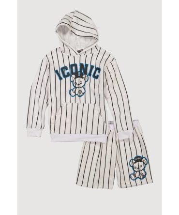 Boys Striped Iconic Graphic Hooded Sweatshirt and Sweatshorts