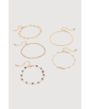Evil Eye Charm Chain Bracelets Set of 5