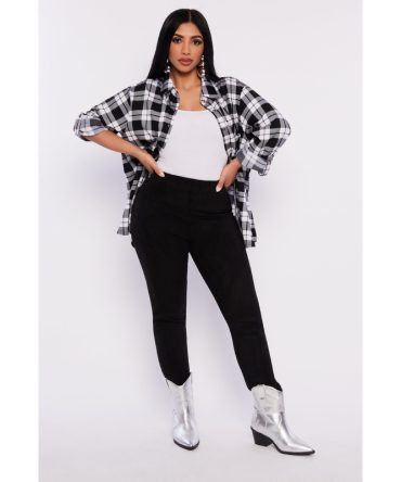 Faux Suede Pull On Pintuck Skinny Leg Pants
