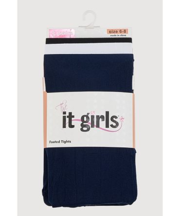 Girls Assorted Footed Tights 3 Pack Size 6-8