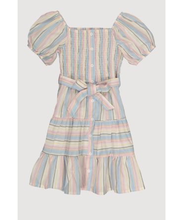 Girls Linen Smocked Button Front Tiered Dress