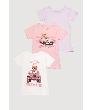 Girls Ride In Style Bear Graphic Tees 3 Pack