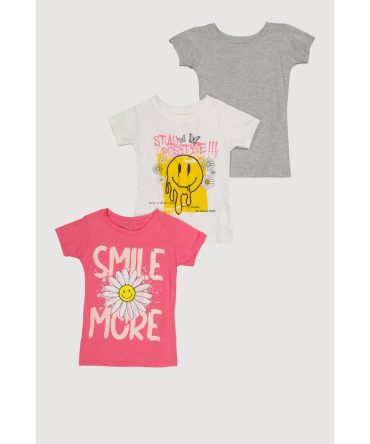 Girls Smile More Graphic Tees 3 Pack