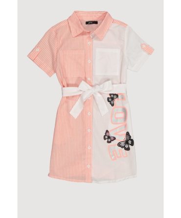Girls Striped Love Butterfly Graphic Shirt Dress