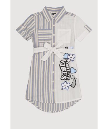 Girls Striped Positive Vibes Graphic Shirt Dress